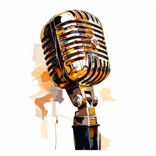 Microphone illustration in the style of Oil painting, on white background