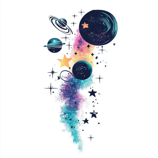 Star and galaxy wrist tattoo designs in flat style