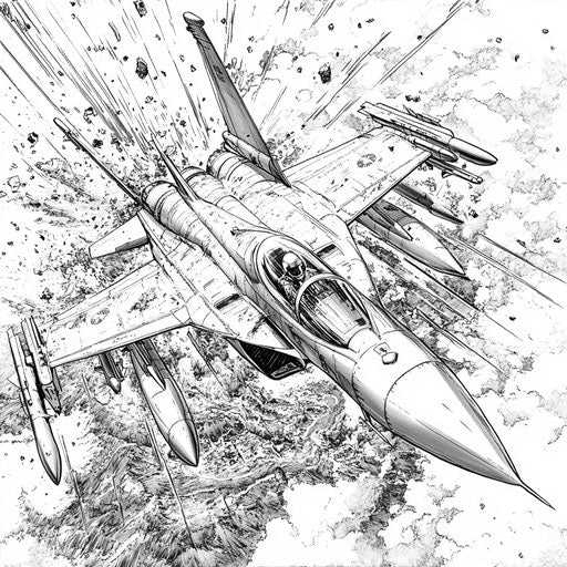 Fighter jet in a dramatic aerial battle