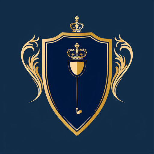 Traditional golf logo with shield emblem and navy blue background