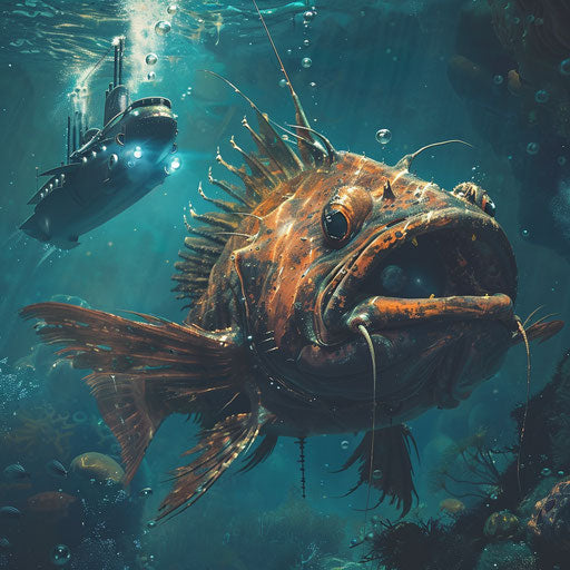 Encounter between a deep-sea fish and a submarine