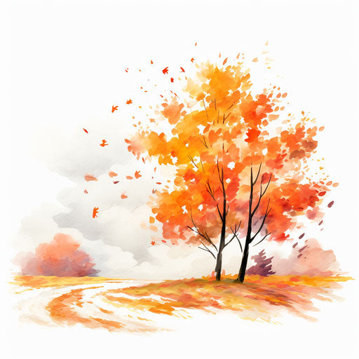 Joyful autumn clipart in the style of Impressionistic Art, on white background