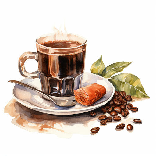 Coffee clipart in Oil painting style, on white background