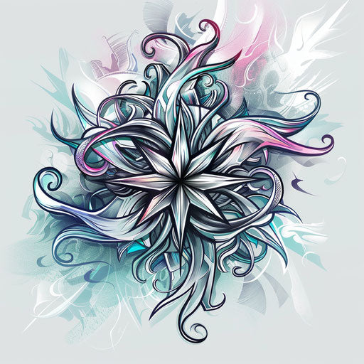 Artistic flat tattoo sketch with swirling chaos star