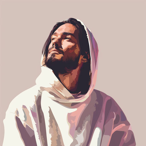 Jesus clipart in photorealistic style with a flat random background