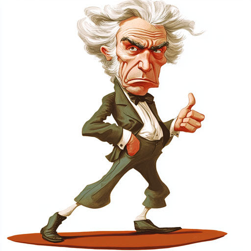 Humorous caricature of a Søren Kierkegaard caricature with human characteristics