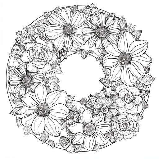 A donut with floral decorations and artistic designs