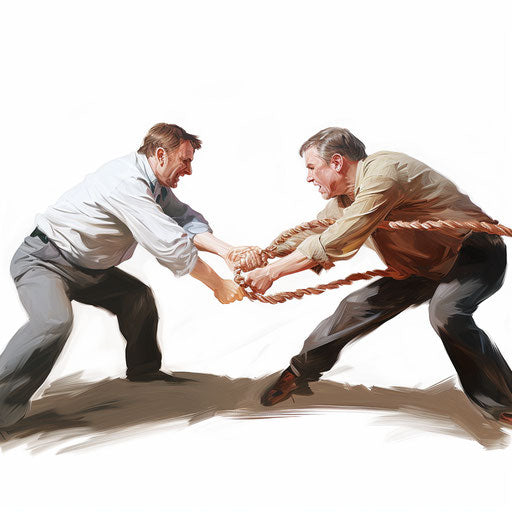Tug of war art in the style of Oil painting, on a white background