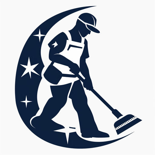 Cleaning company logo in white and navy with a professional background