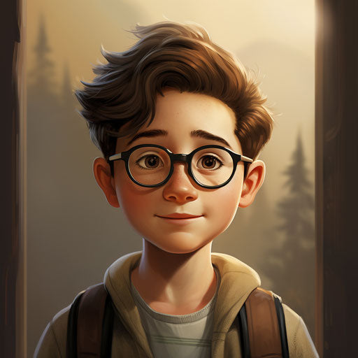 A cartoon boy with glasses, lifelike figure style