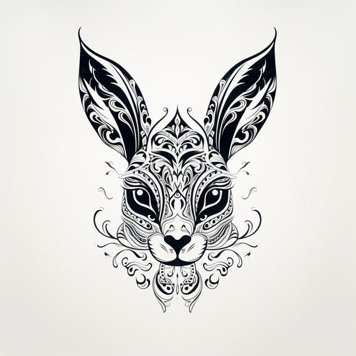 Black and white drawing of a black rabbit on white background