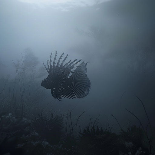 Lion fish in a misty underwater scene, ethereal and serene