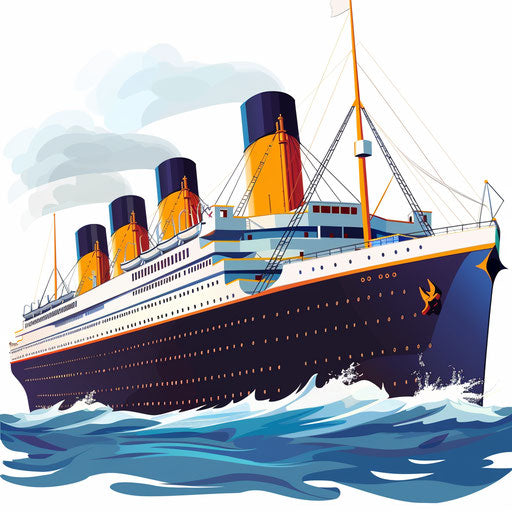 Titanic clipart with flat white background in photo realistic style, high contrast and vibrant colors