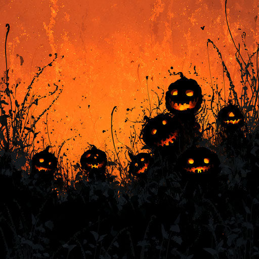 Spooky and Playful Pumpkins on Dark Grass