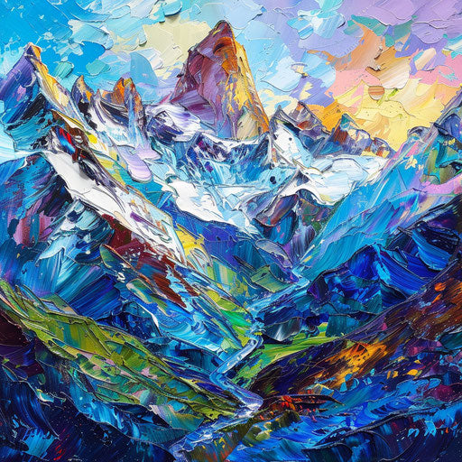 Impressionist oil painting of Andes mountains with palette knife