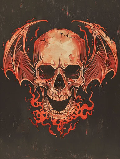 Skull with bat wings and flame sticker