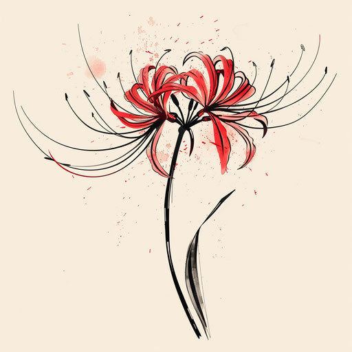 Red spider lily in flat clipart style tattoo sketch