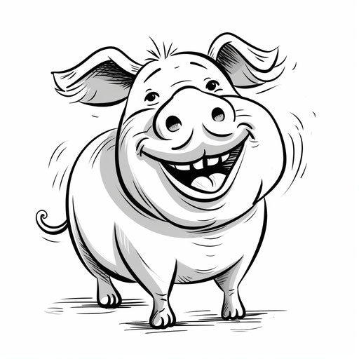 A smiling pig, simplified line work style
