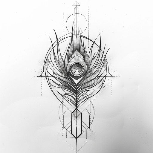 Art Deco style peacock feather tattoo sketch
