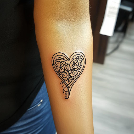 Arabic tattoo forming heart on forearm