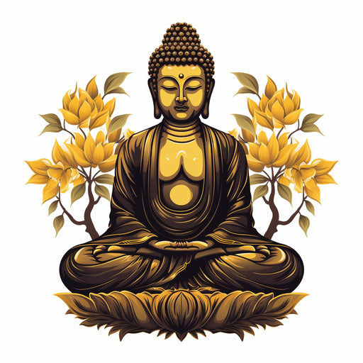Buddha clipart in the style of Chiaroscuro Art, on white background