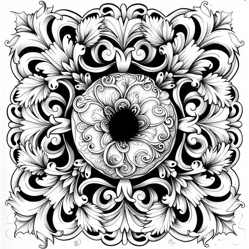 A donut surrounded by intricate designs and swirls