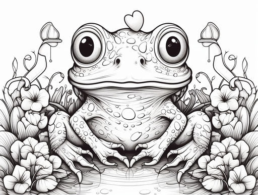 Drawing of frog with heart in serene, meditative style