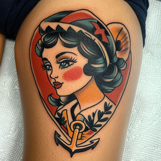 Mother heart tattoo with traditional sailor theme