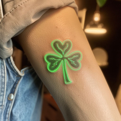 Neon green shamrock tattoo with glowing edges