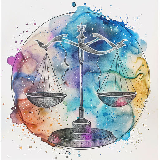 Libra constellation in tattoo style, soft watercolor washes