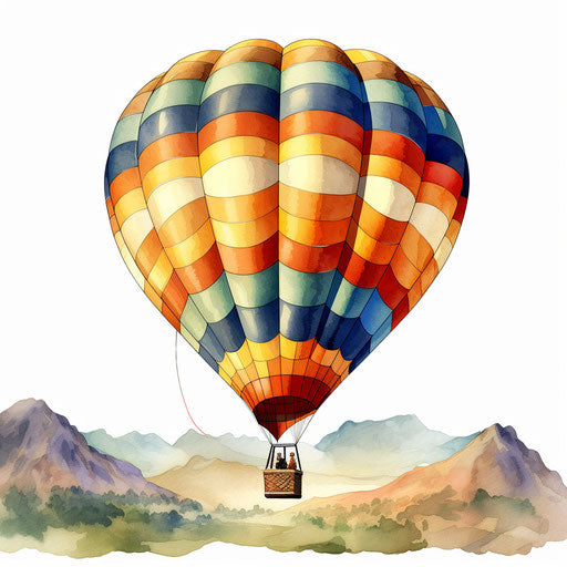 Hot air balloon clipart in the style of Oil painting on white