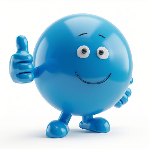 Blue spherical character giving a thumbs up
