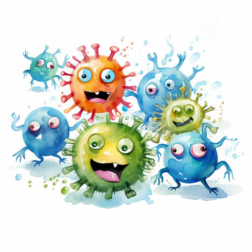 Germs illustration in the style of Oil painting, on a white background
