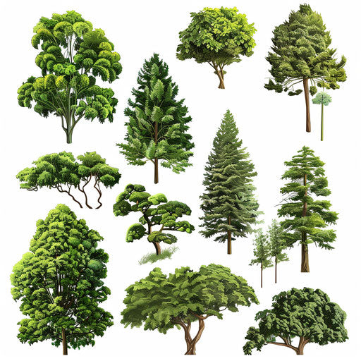Forest clipart in a photo-realistic style on white background