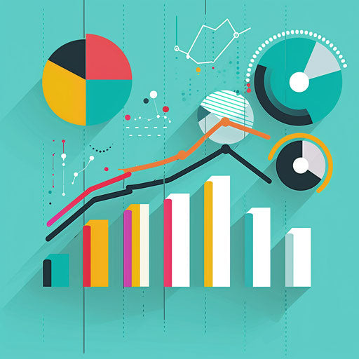 Realistic statistics clipart on flat turquoise background