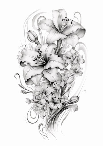Flower design with words, graphite sketch style