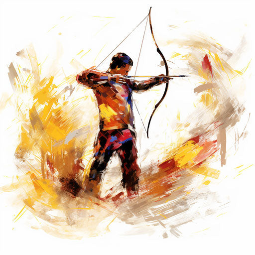 Bow and arrow illustration in the style of Impressionistic Art, on a white background