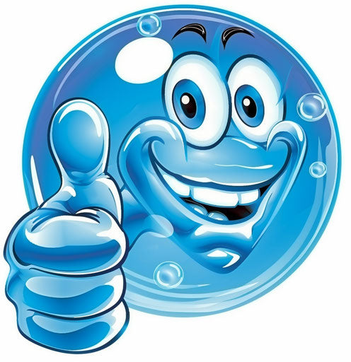Blue bubble with thumbs up on white background