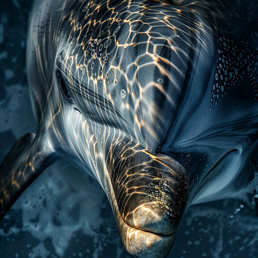 Close-up portrait of a dolphin with intricate patterns on its skin