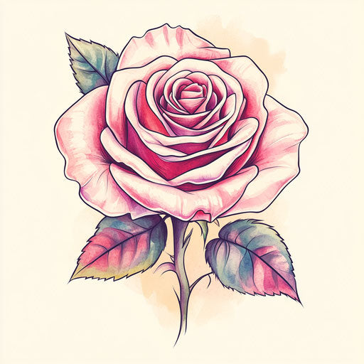 Flat tattoo sketch of face with subtle rose