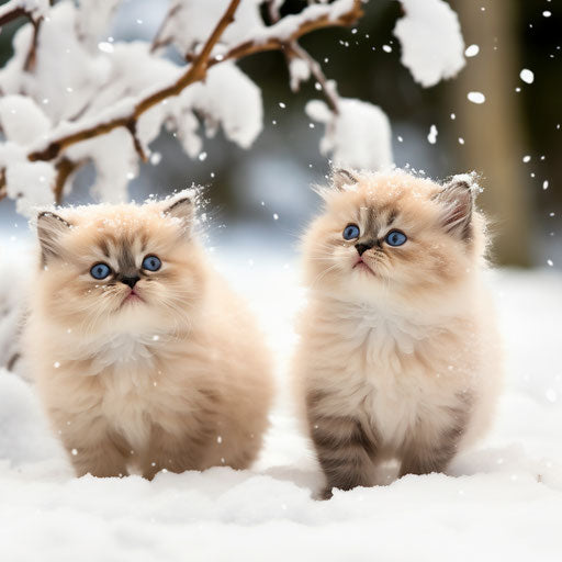Himalayan kittens playing in the snow