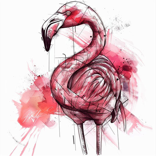 Flamingo tattoo design in hand-drawn sketch style on white background