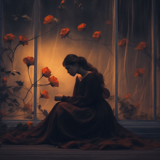 Aspiring to rich thoughts, pensive poses in dark orange and maroon