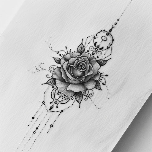Refined tattoo sketch of a gypsy rose intertwined with delicate patterns