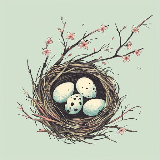 Whimsical tattoo sketch of a nest with eggs, symbolizing family, in soft pastels