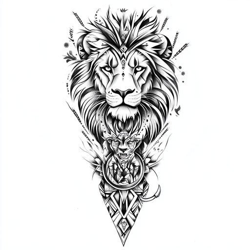Tribal lion tattoo sketch on hand