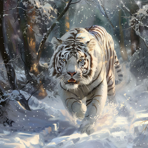 The majestic white tiger in a snow-covered forest