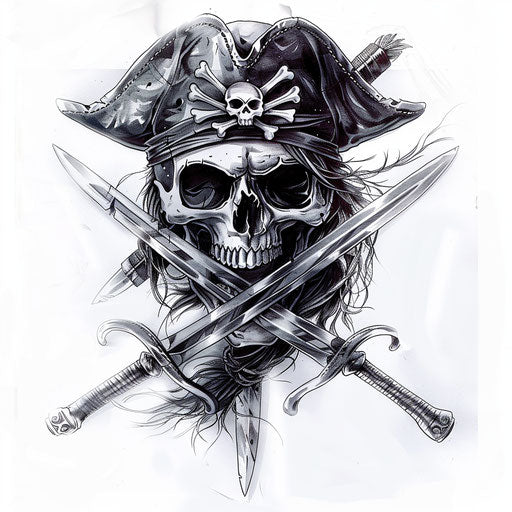 Pirate skull with crossed sabers in photorealistic style