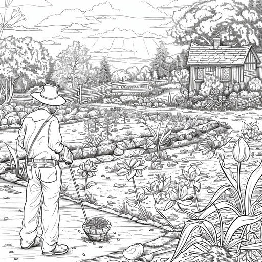 The farmer plants seeds in a spring garden