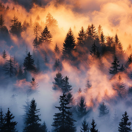 Misty forest at dawn
